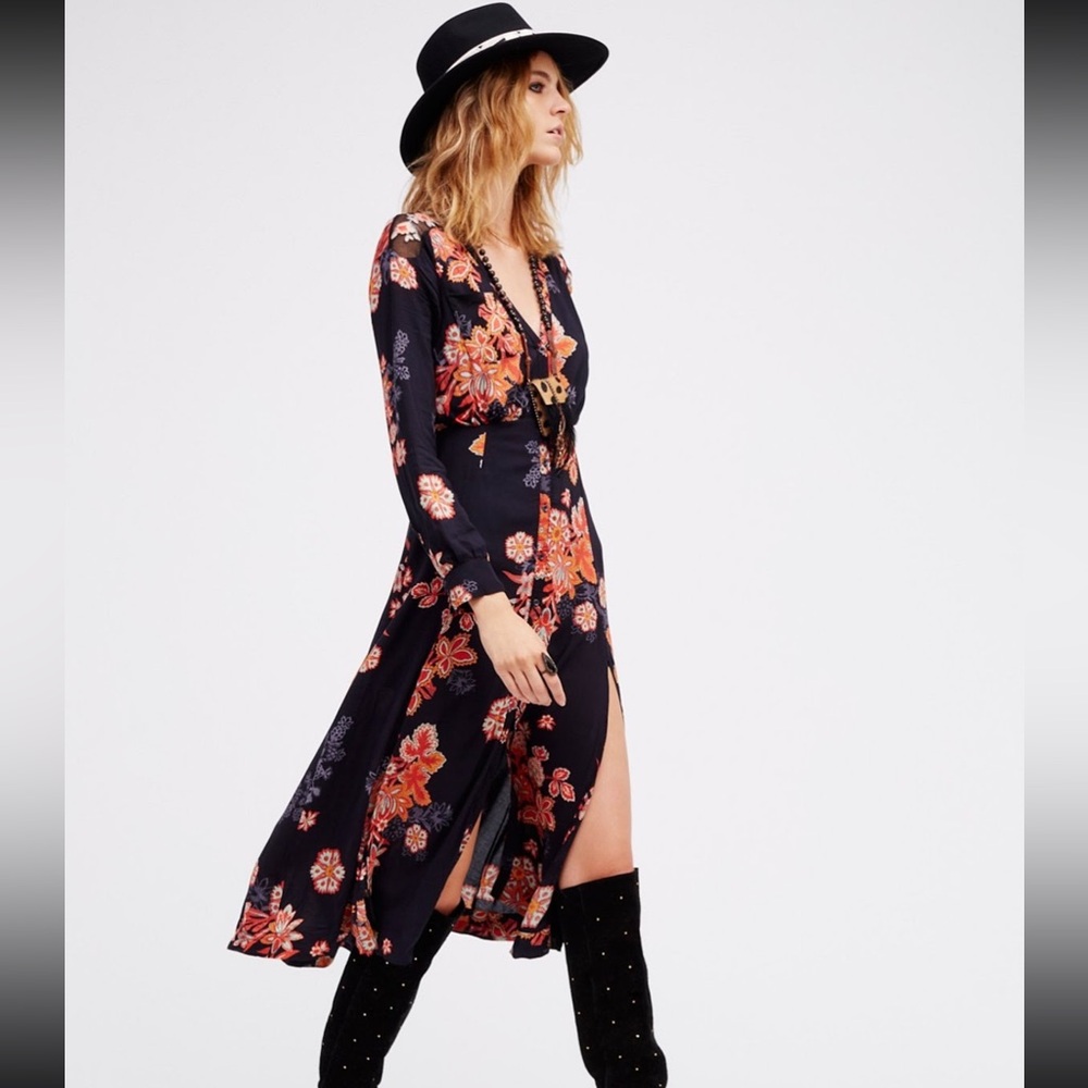 Free People - Miranda Long Sleeve Floral Midi Dress - Size 4